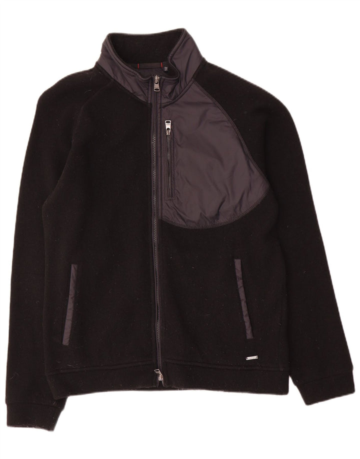 Woolrich Męski sweter kardigan, mała czarna wełna z blokami kolorów