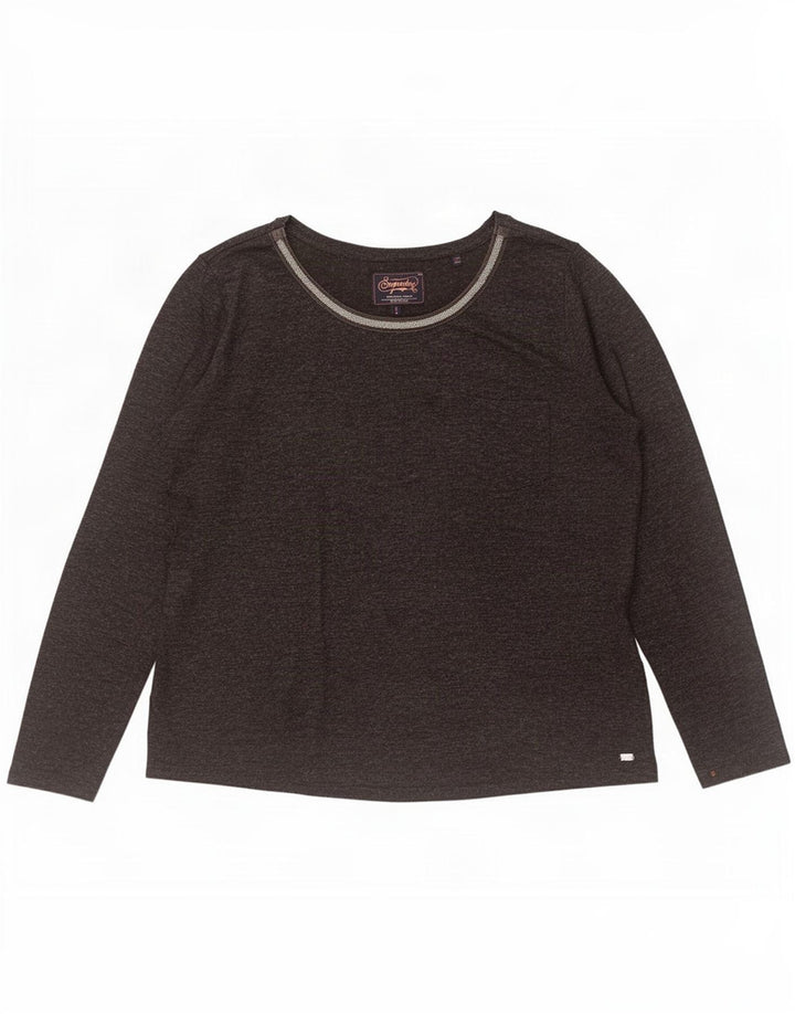 Damski top Superdry z długim rękawem, UK 18 XL, szary, nakrapiany poliester