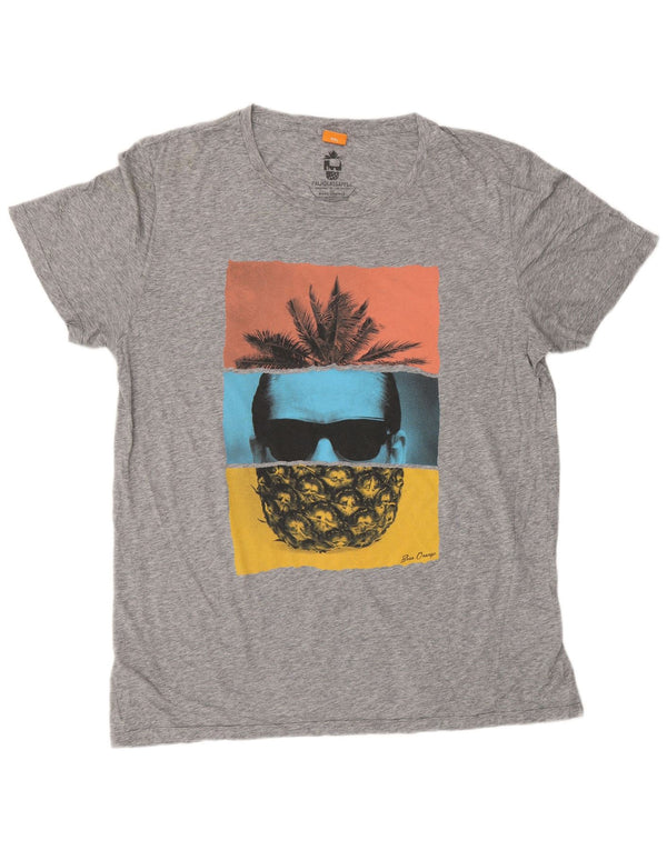 Męski T-shirt z grafiką HUGO BOSS Top 2XL Szary nakrapiany