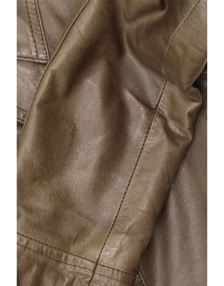 Damska kurtka skórzana w stylu vintage IT 42, średnia skóra khaki