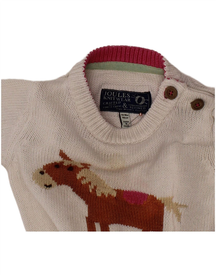 JOULES Baby Girls Sweter z dekoltem w łódkę 12-18 miesięcy Biały nadruk zwierzęcy