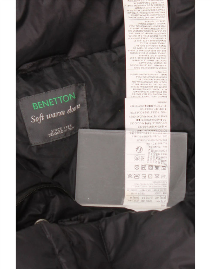 BENETTON Womens Padded Coat UK 12 Medium Black Polyamide