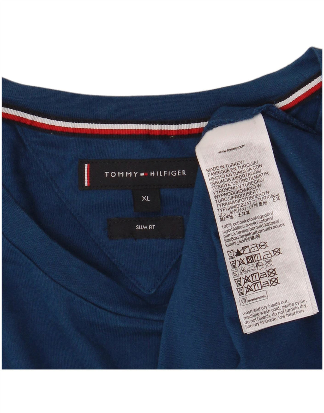 TOMMY HILFIGER Męski T-shirt z grafiką o dopasowanym kroju, XL, niebieski, bawełniany