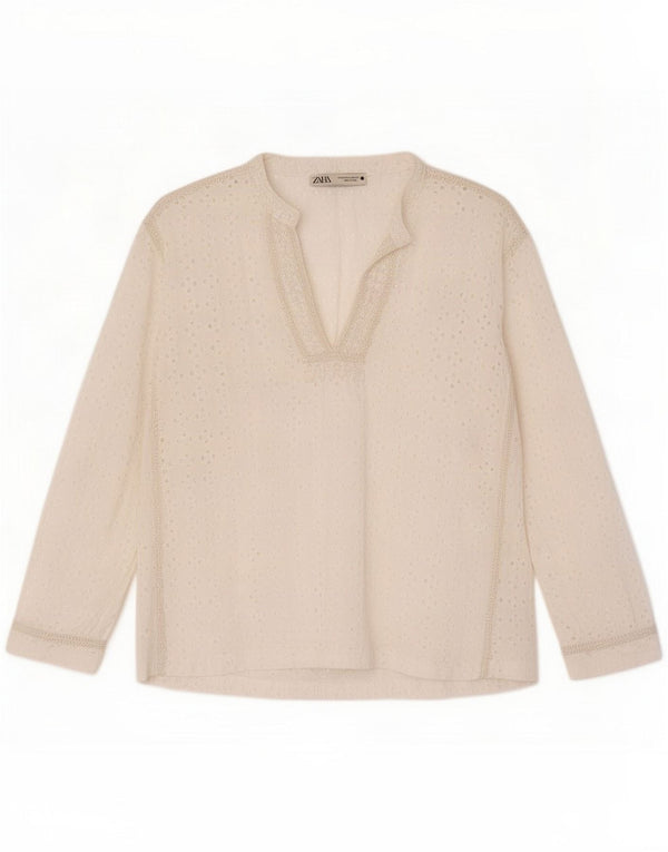 Damska bluzka z długim rękawem Zara UK 14 Medium White