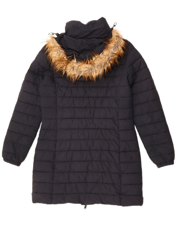 Damski ocieplany płaszcz z kapturem Superdry UK 10, mały granatowy nylon