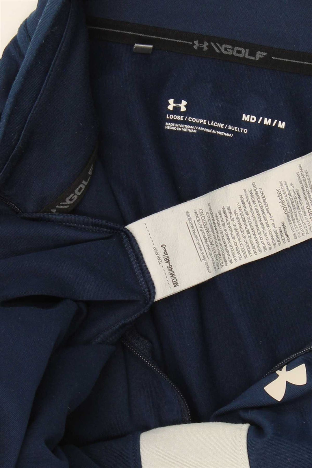 UNDER ARMOUR Mens Pullover Tracksuit Top Medium Navy Blue Colourblock