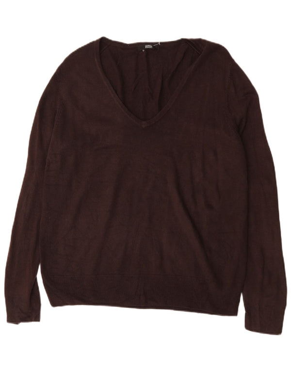 Marks & Spencer Damski sweter z dekoltem w kształcie litery V, UK 14, duży, brązowy, akrylowy