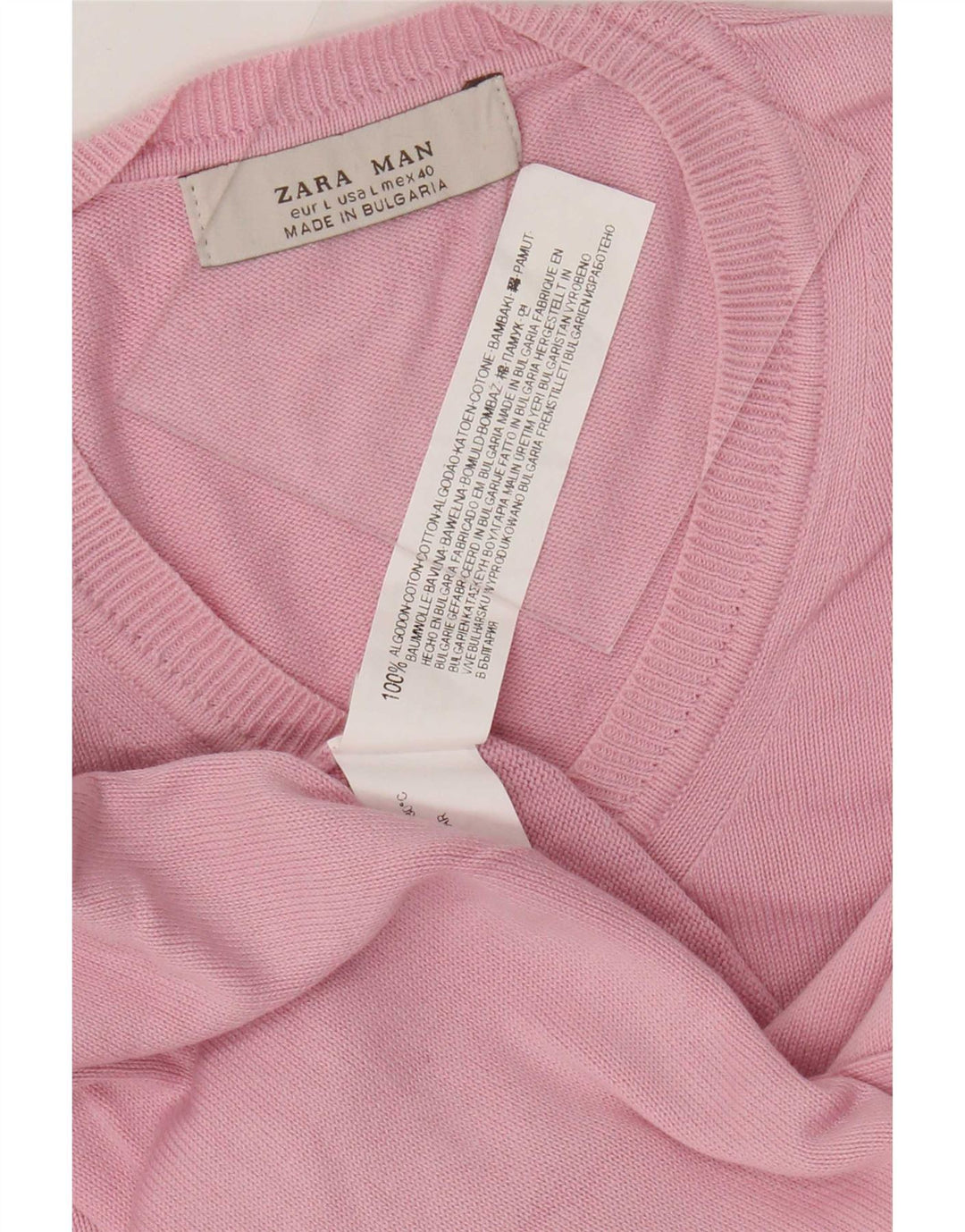 Męski sweter Zara z dekoltem w kształcie litery V, duży, różowy, bawełniany