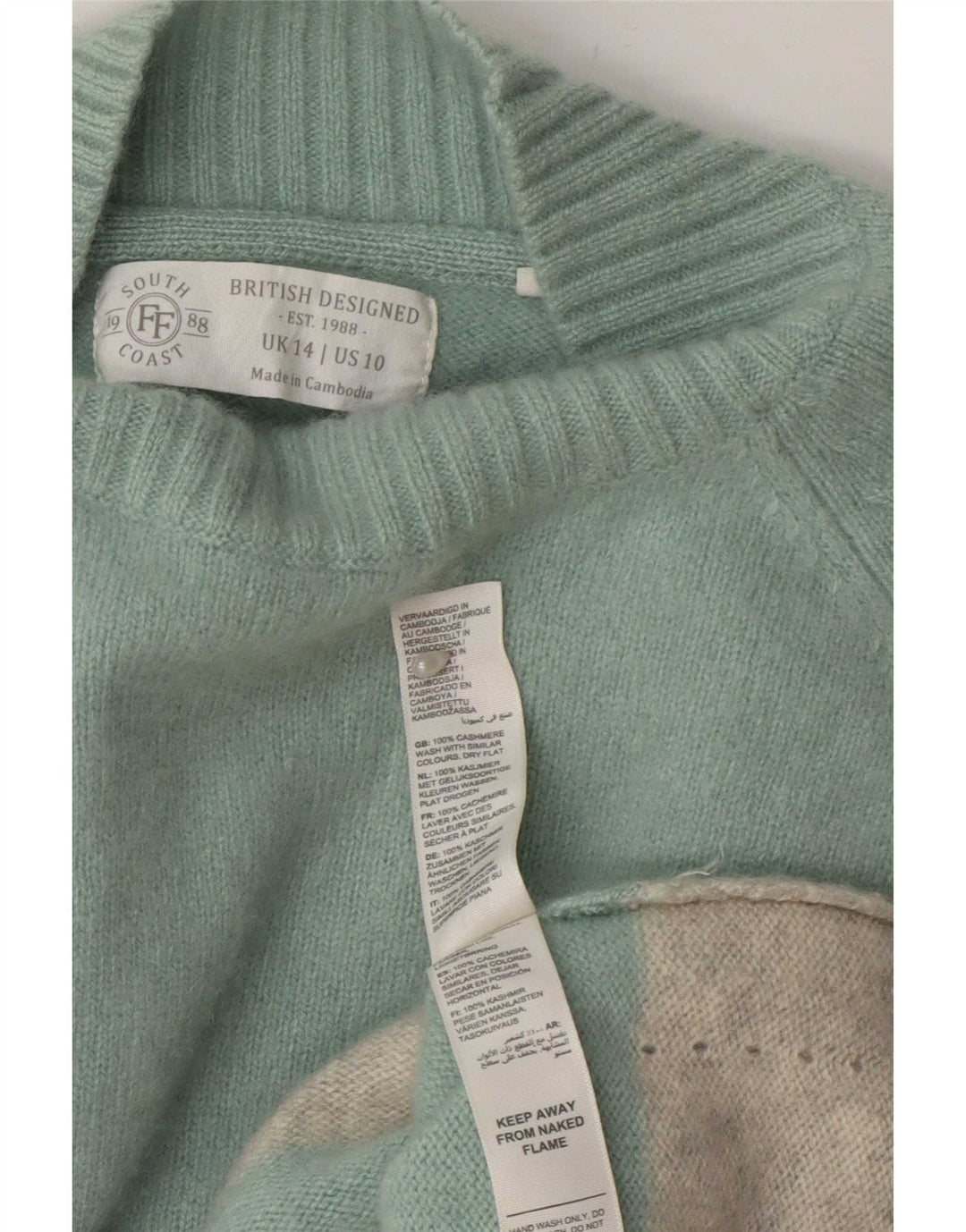 Sweter damski Fat Face z golfem UK 14, duży, turkusowy