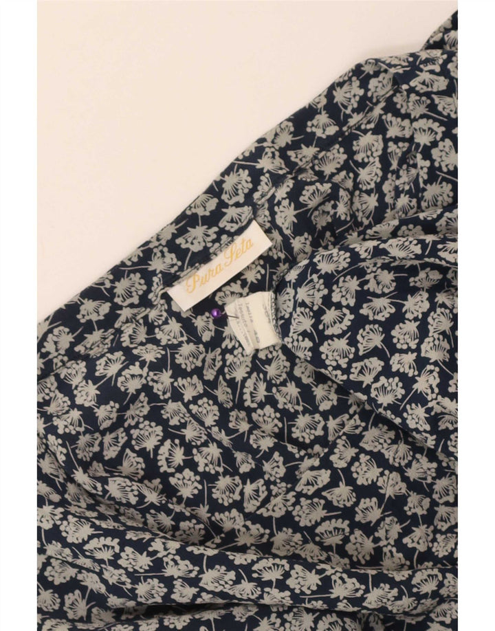 Bluzka damska Vintage Top IT 48 XL Niebieski kwiatowy jedwab