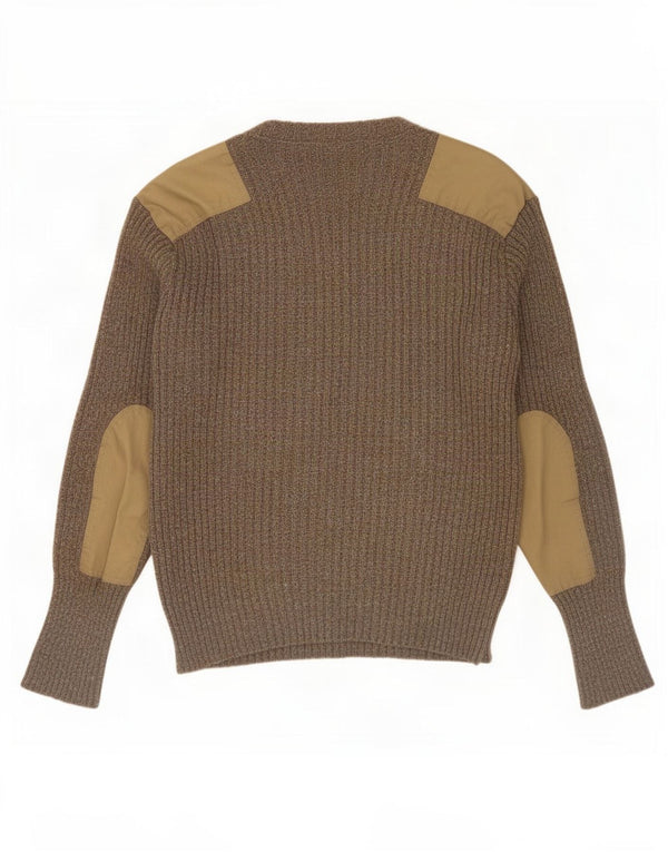 Męski sweter wojskowy w stylu vintage, z dekoltem w szpic, w kolorze średnioszarym