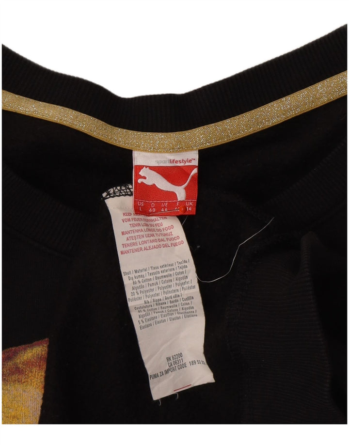 PUMA Womens Graphic Sweatshirt Jumper UK 14 Large Black Cotton