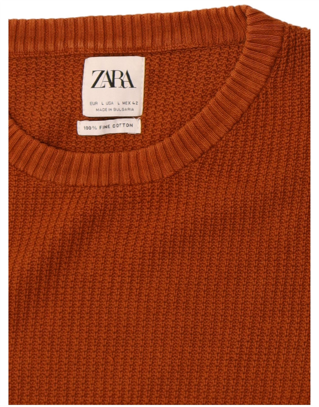 Męski sweter Zara z okrągłym dekoltem, duży, brązowy, bawełniany