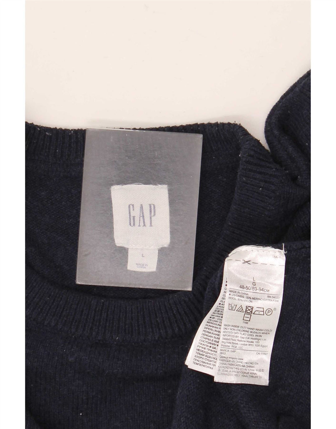 Męski sweter Gap z okrągłym dekoltem, duży, granatowy, z wełny merynosów