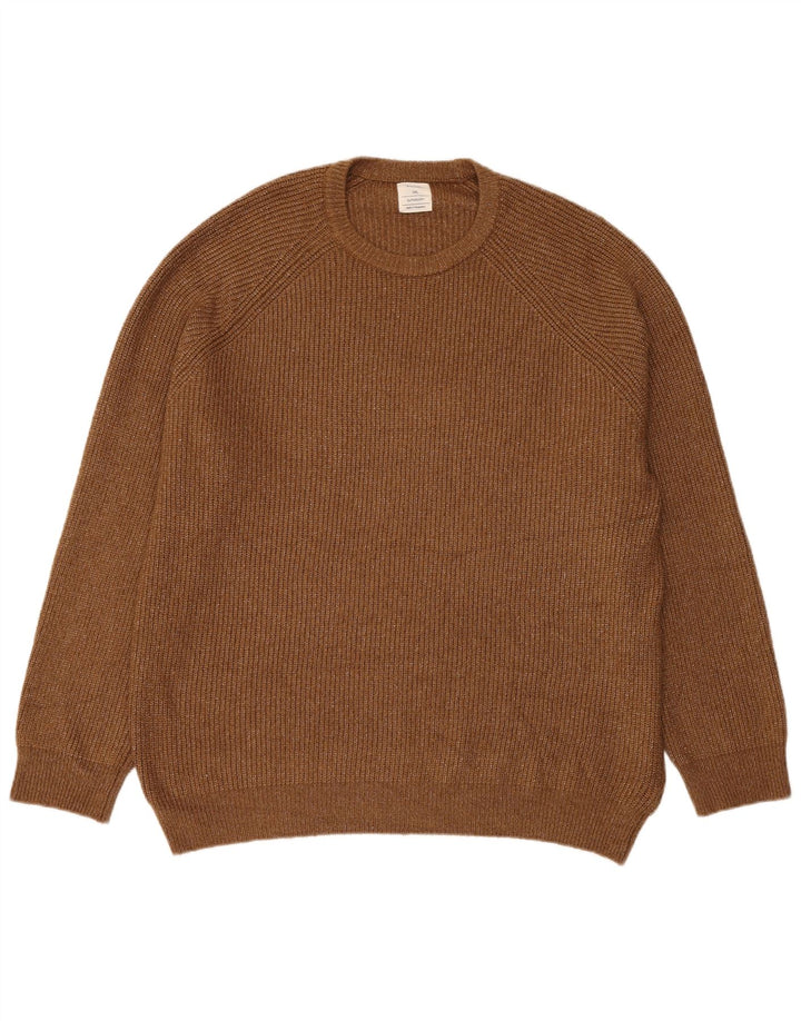 Marks & Spencer Męski sweter z okrągłym dekoltem 3XL, brązowy, nakrapiany poliamid