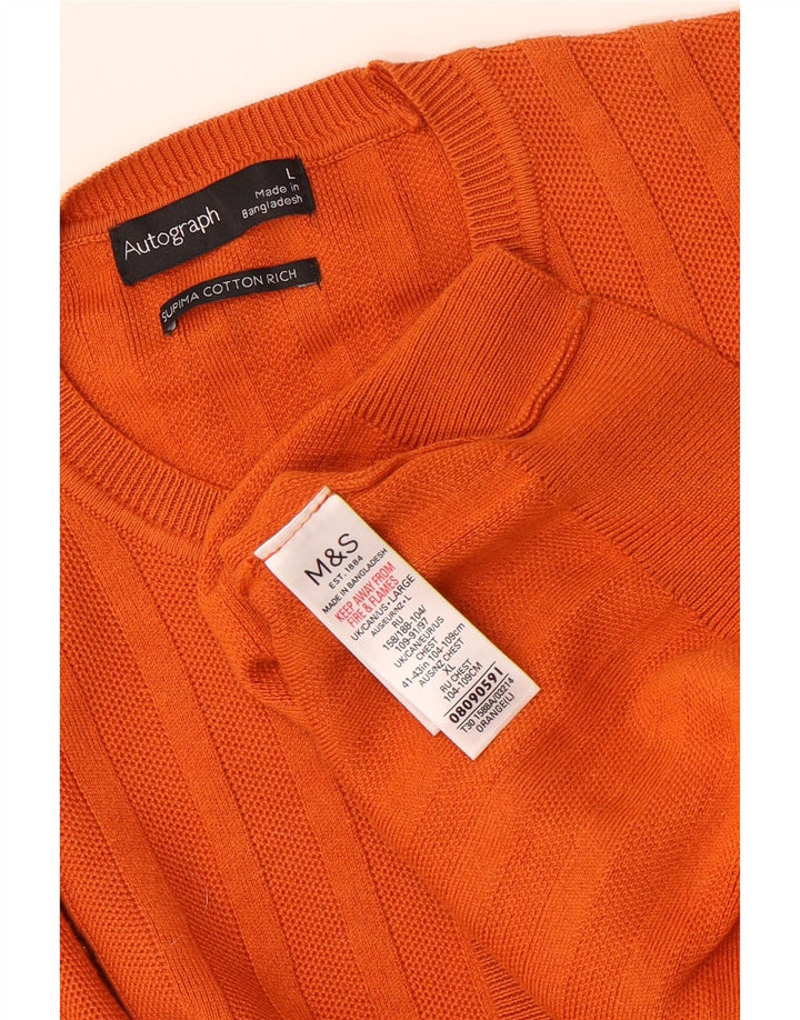 Marks & Spencer Męski sweter z okrągłym dekoltem i autografem, duży, pomarańczowy, bawełniany