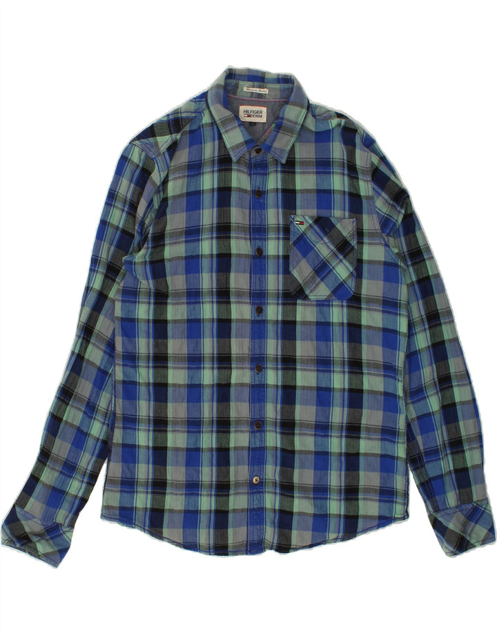 TOMMY HILFIGER Mens Shirt Medium Blue Check Cotton Vintage Tommy Hilfiger and Second-Hand Tommy Hilfiger from Messina Hembry 