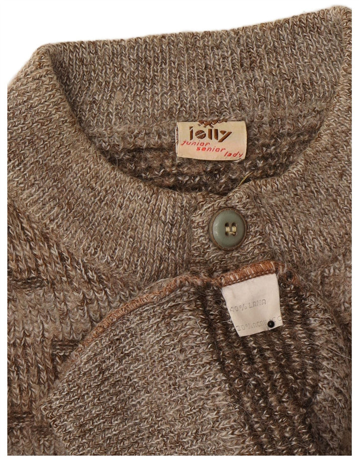 Vintage damski sweter zapinany na guziki, UK 16, duży, wełniany w brązowe paski