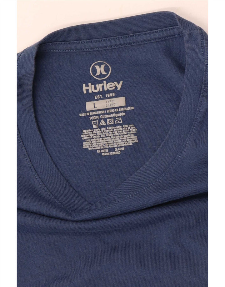Męski T-shirt z grafiką Hurley, duży, niebieski, bawełniany