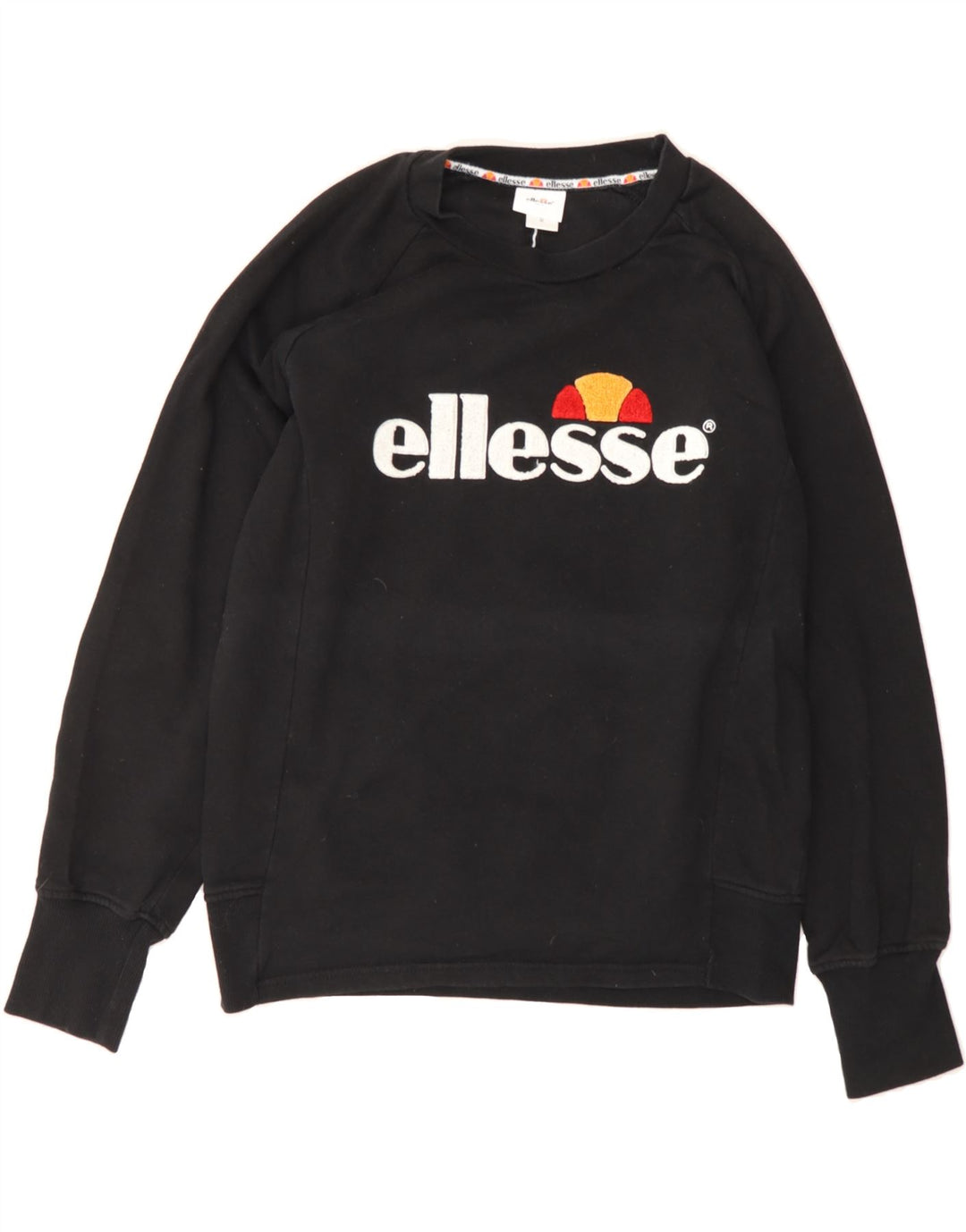 ELLESSE Womens Graphic Sweatshirt Jumper UK 14 Medium Black Vintage Ellesse and Second-Hand Ellesse from Messina Hembry 