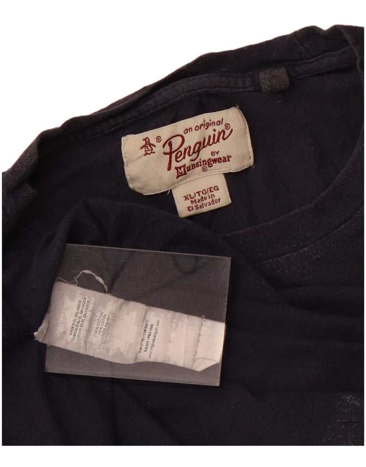 Męska koszulka z grafiką Pingwin, góra XL, granatowa, bawełniana