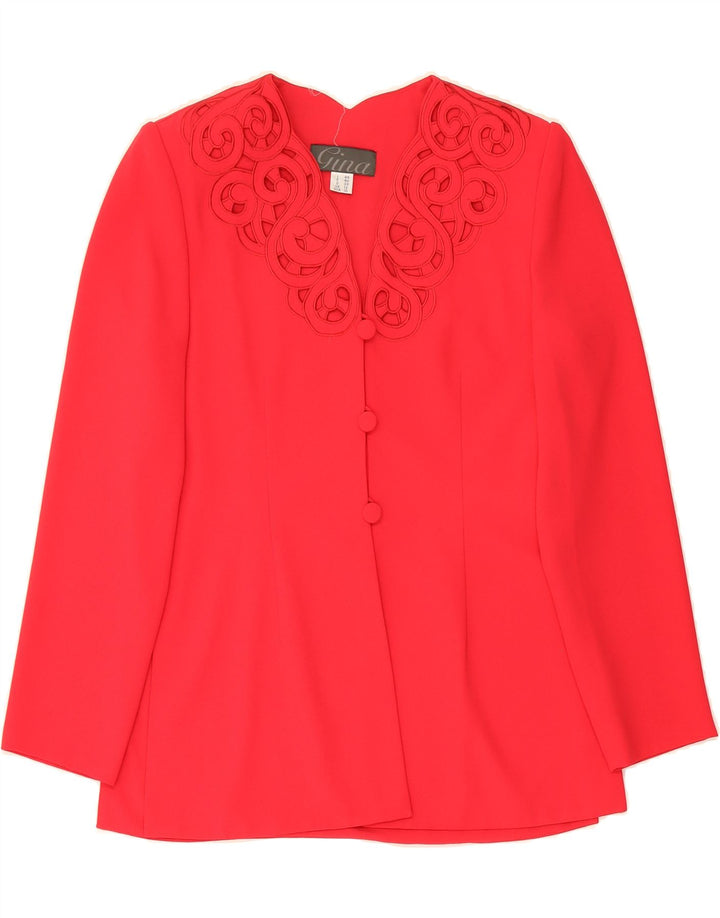 VINTAGE Womens 3 Button Blazer Jacket UK 12 Medium  Red Polyester Vintage Vintage and Second-Hand Vintage from Messina Hembry 