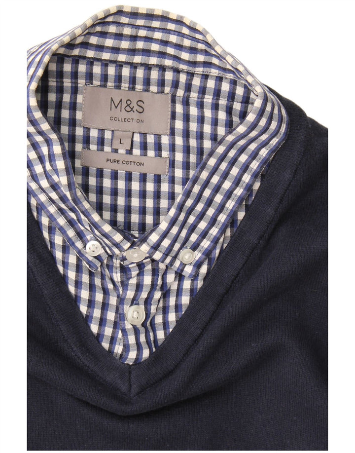 Marks & Spencer Męski sweter polo, duży, granatowy w kratkę