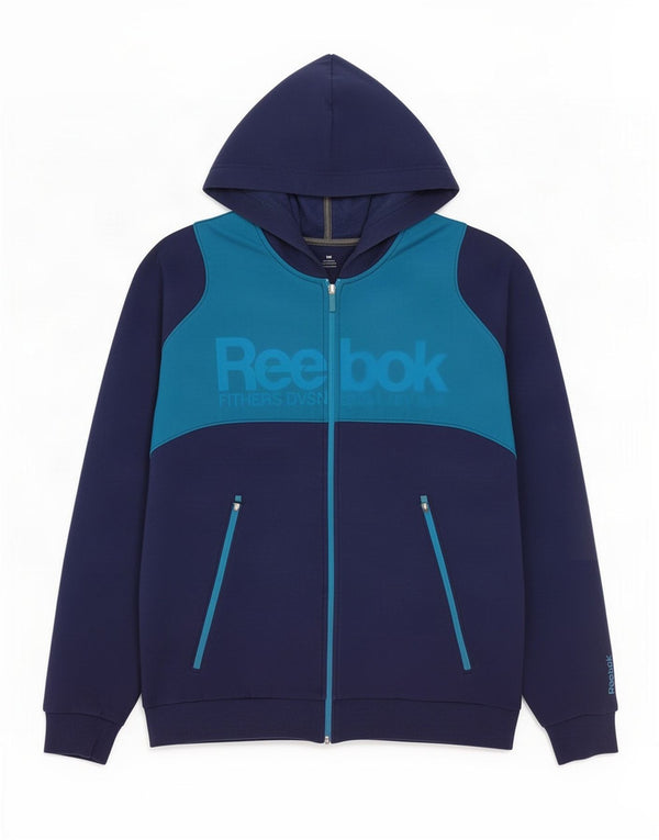 Męski sweter Reebok z grafiką i zamkiem błyskawicznym, duży, bawełniany, w kolorze granatowym