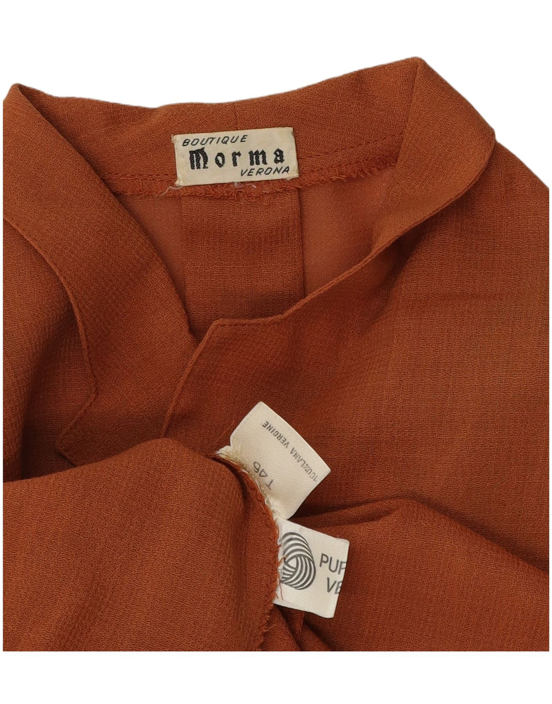 Damska bluzka koszulowa w stylu vintage IT 46 Duża brązowa dziewicza wełna