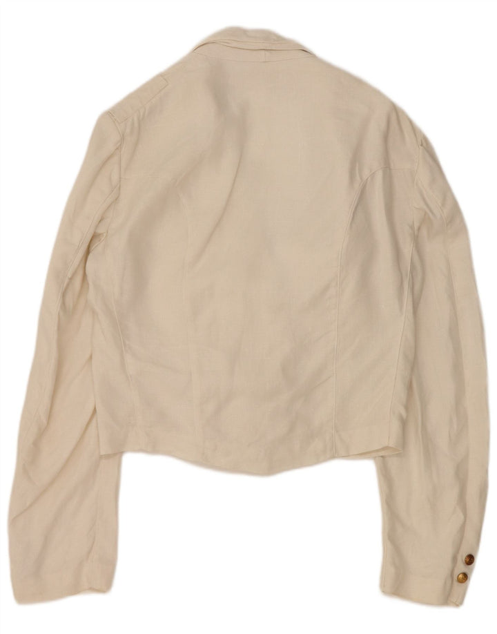 VINTAGE Womens Crop Double Breasted Blazer Jacket UK 12 Medium Off White