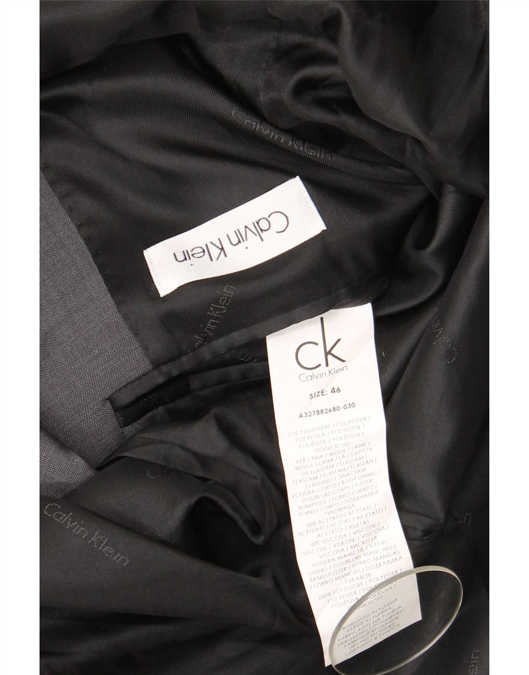 Męska marynarka zapinana na 2 guziki Calvin Klein IT 46, mały, szary poliester