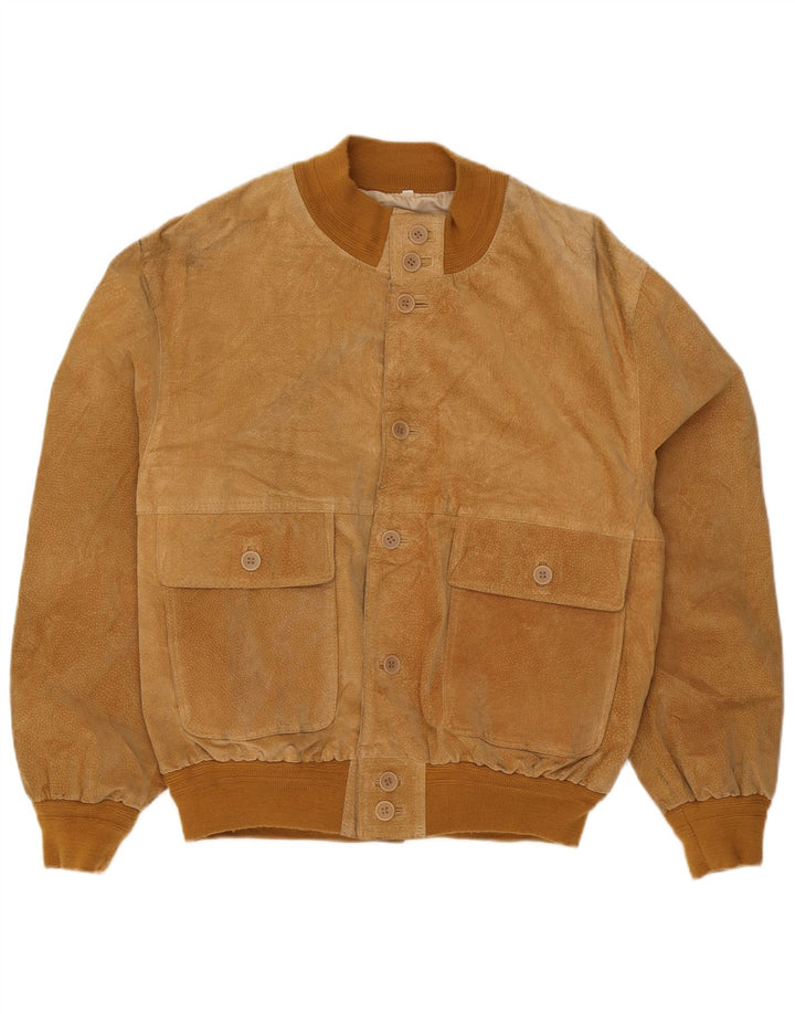 Vintage męska zamszowa kurtka bomber UK 40 duża brązowa skóra