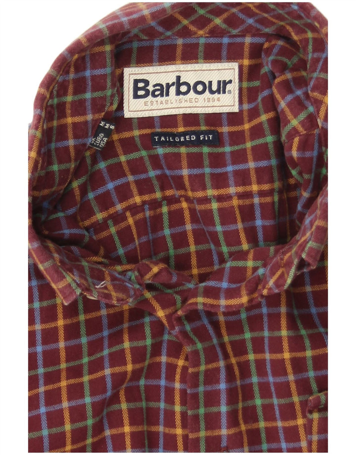 Koszula flanelowa męska Barbour o dopasowanym kroju, w średnią bordową kratkę