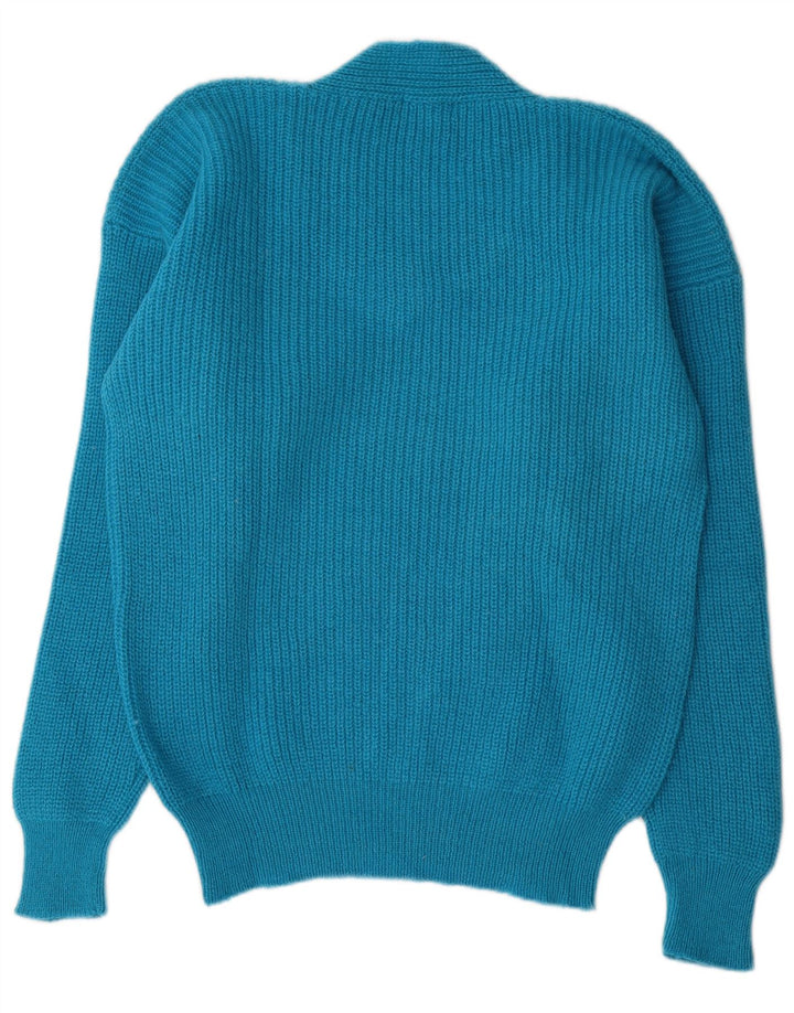 Męski sweter w stylu vintage z dekoltem w szpic IT 50 Średni niebieski wełniany