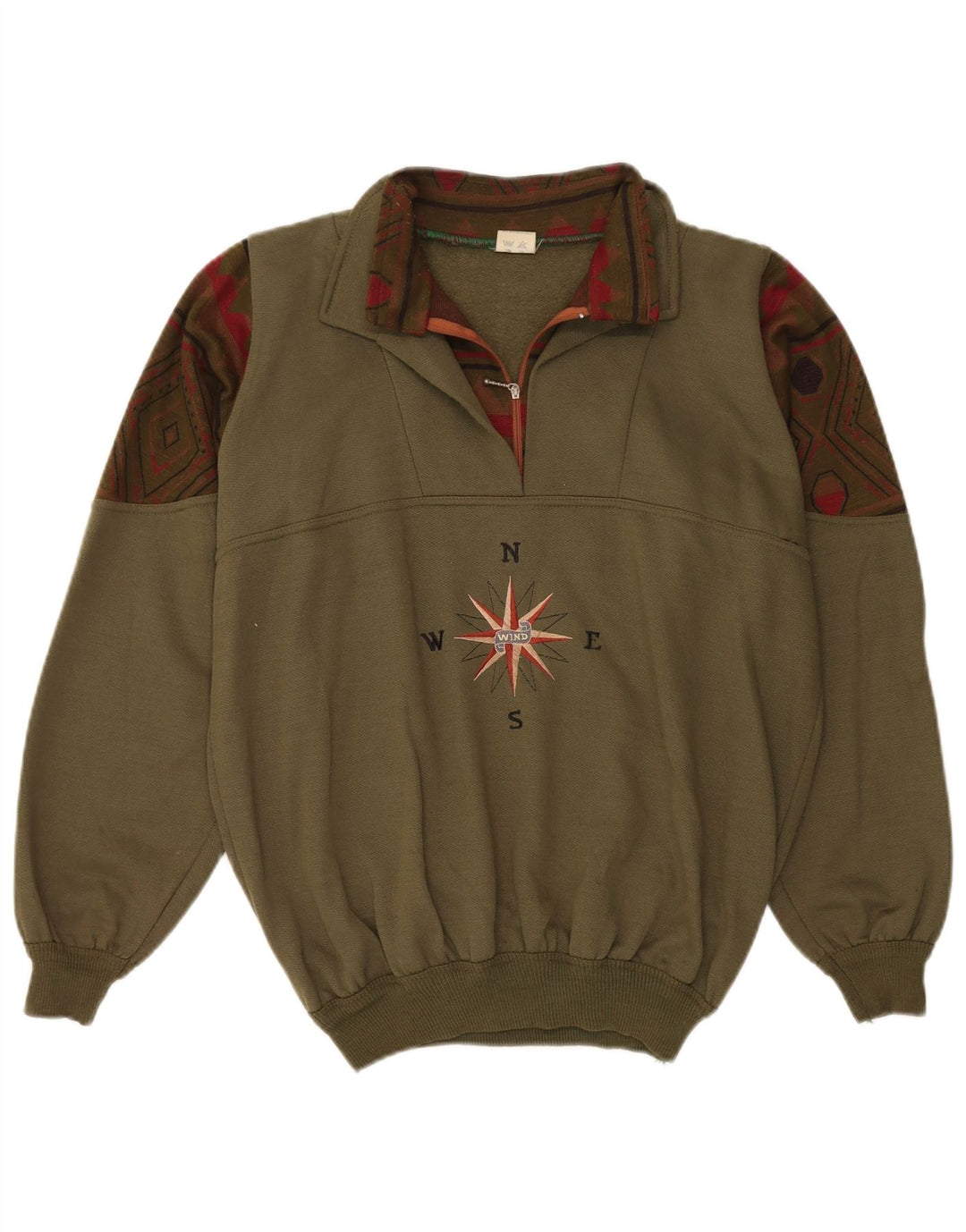 Męska bluza z kapturem w stylu vintage, zapinana na zamek, duża, geometryczna khaki