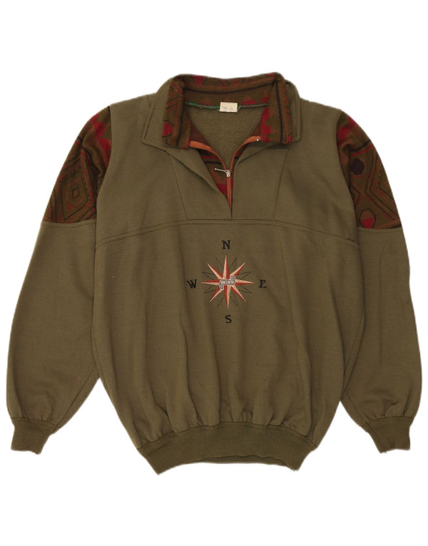 Męska bluza z kapturem w stylu vintage, zapinana na zamek, duża, geometryczna khaki