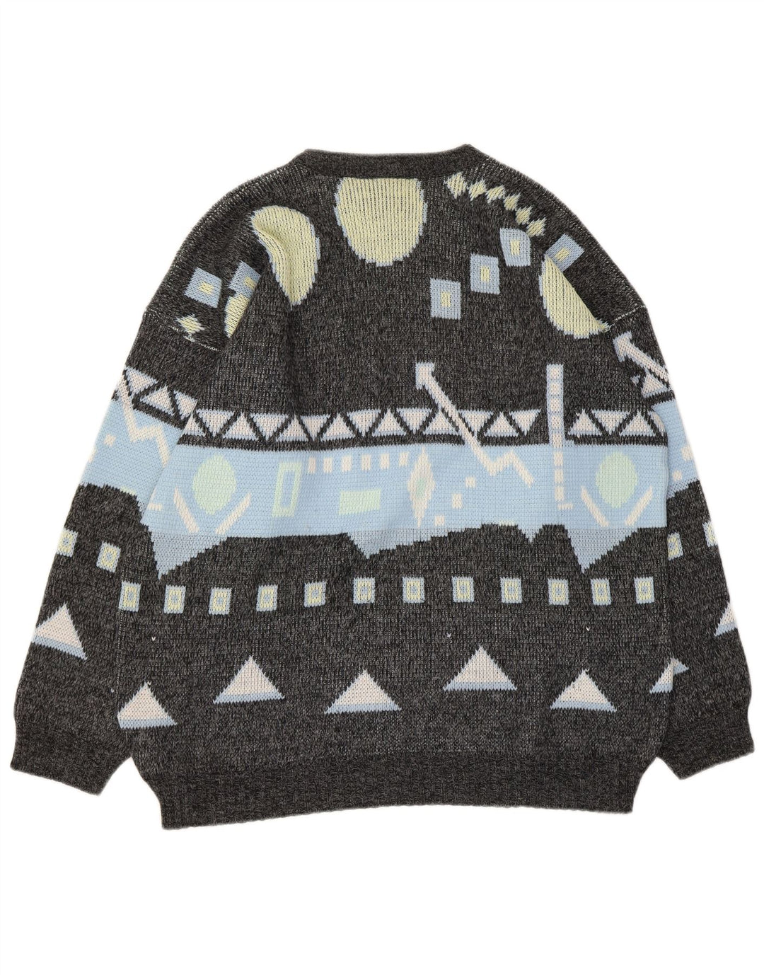Vintage męski sweter z wycięciem pod szyją, duży, szary, geometryczny