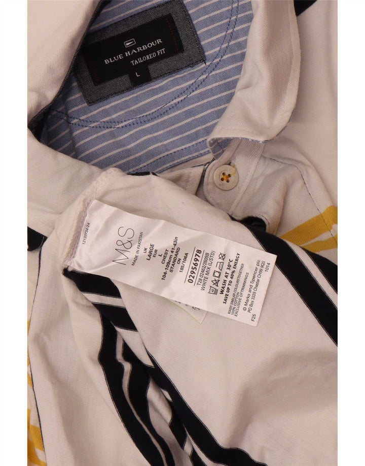 Męska niebieska koszulka polo do rugby Marks & Spencer w duże białe paski