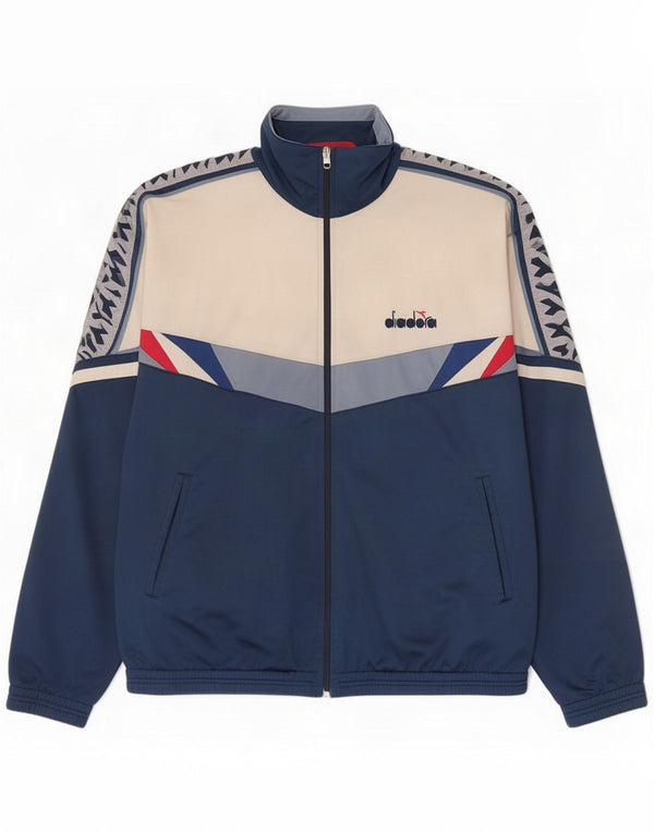 Diadora Mens Graphic Tracksuit Top Jacket UK 44 XL Navy Blue Colourblock