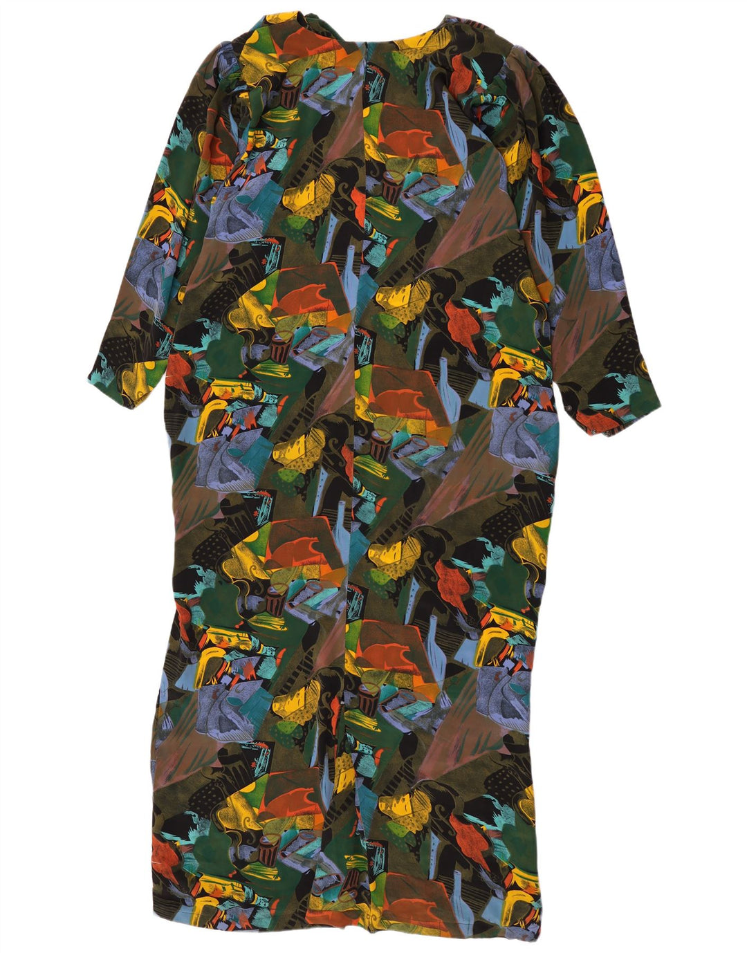 Vintage damska sukienka maxi w abstrakcyjny wzór UK 16, duża, wielobarwna