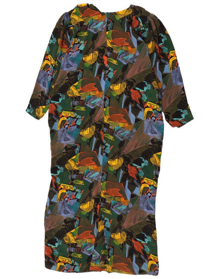 Vintage damska sukienka maxi w abstrakcyjny wzór UK 16, duża, wielobarwna