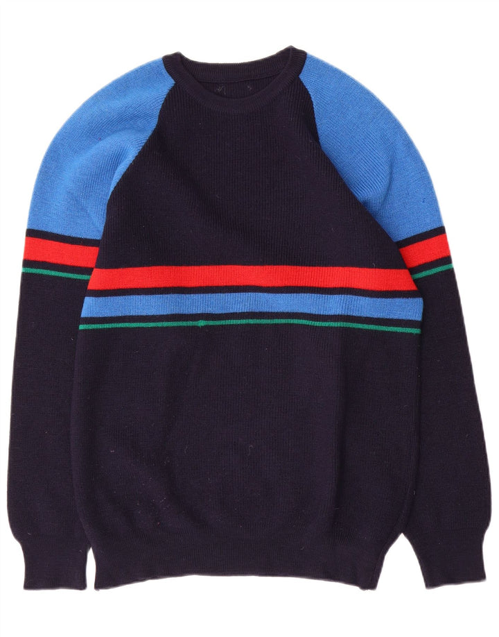 Męski sweter z okrągłym dekoltem w stylu vintage, średni granatowy kolor