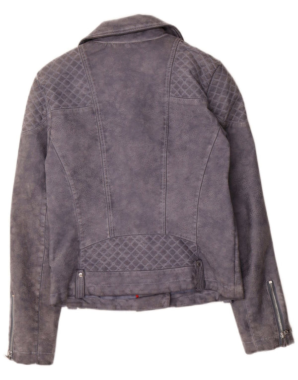 Tommy Hilfiger Womens Faux Leather Biker Jacket UK 10 Small Grey