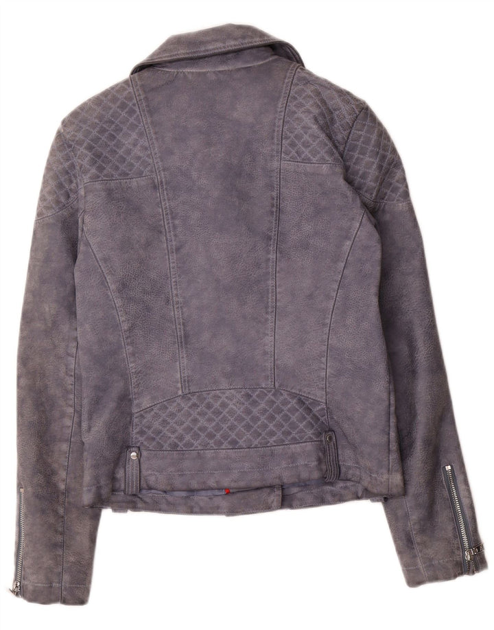 Damska kurtka motocyklowa ze sztucznej skóry Tommy Hilfiger UK 10, mała szara