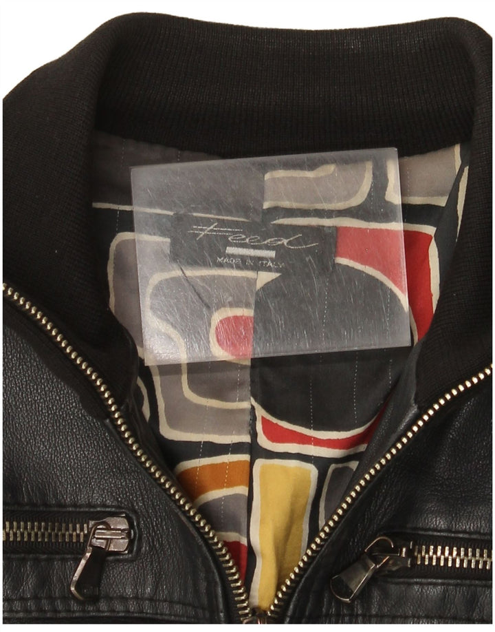 Damska skórzana kurtka bomber w stylu vintage UK 10, mała czarna