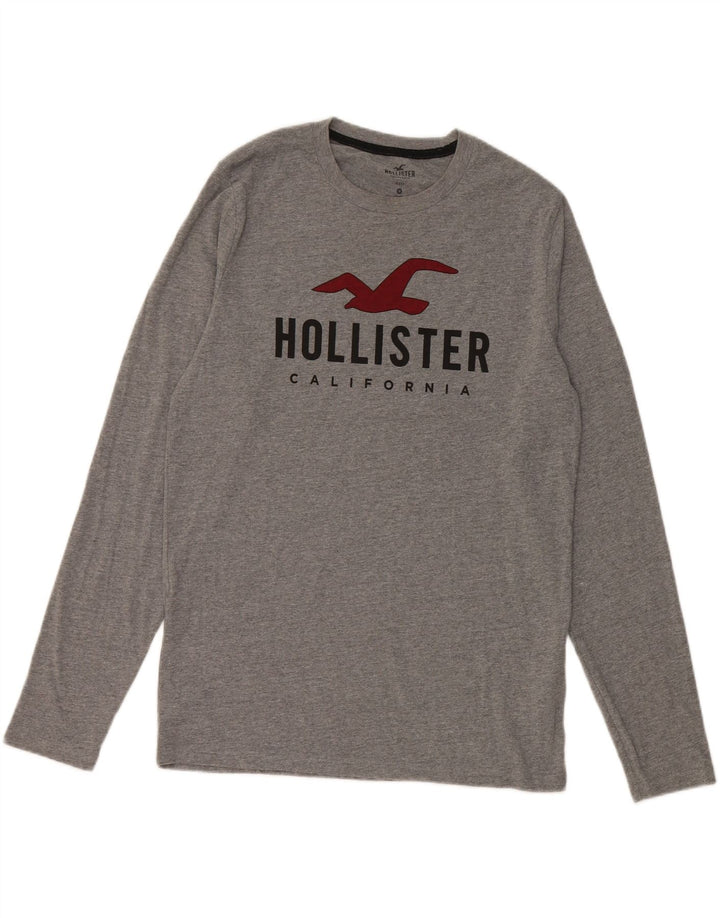 Męski graficzny top Hollister z długim rękawem, średnioszary, bawełniany