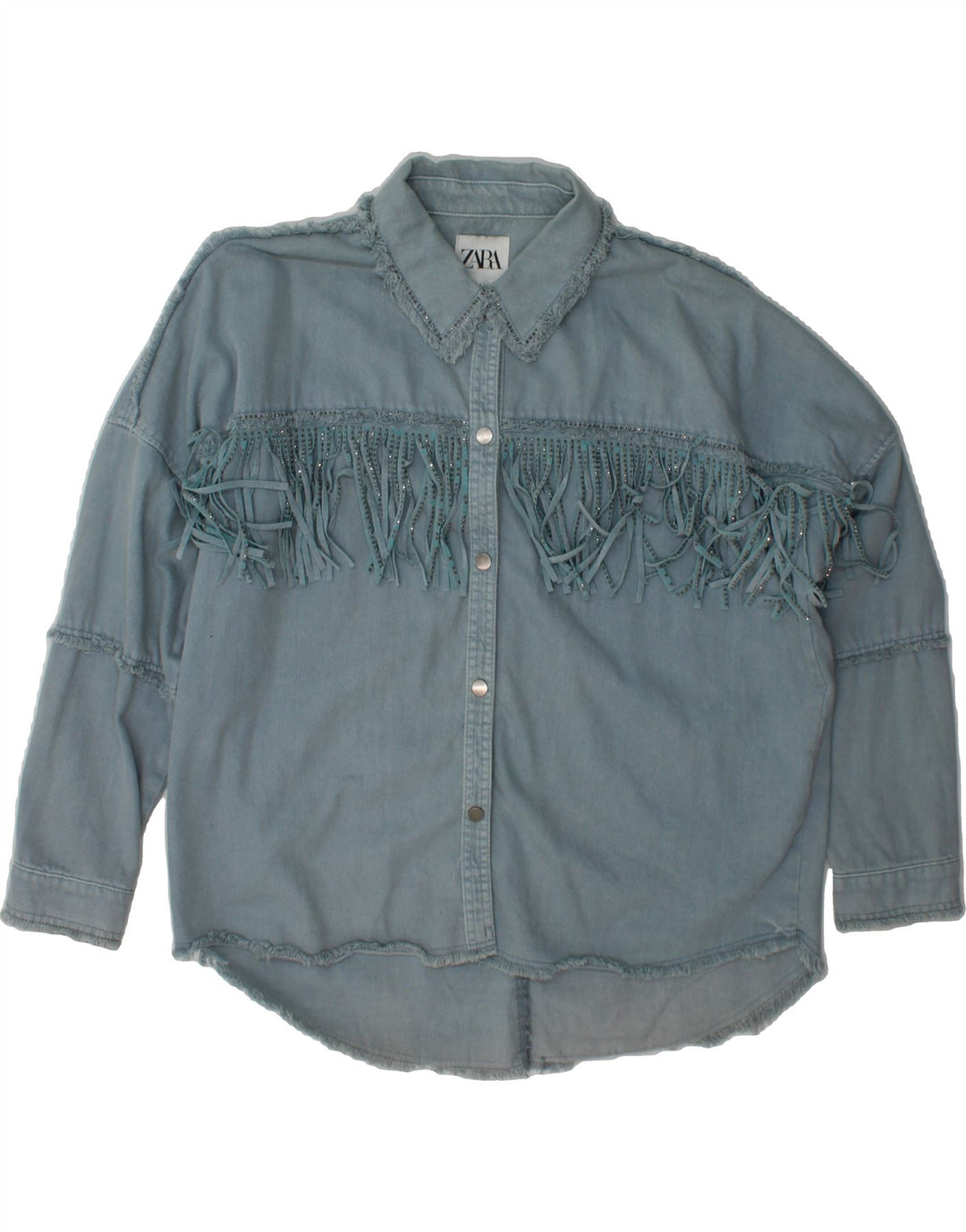 ZARA Womens Oversized Denim Shirt UK 10 Small Blue Vintage Zara and Second-Hand Zara from Messina Hembry 