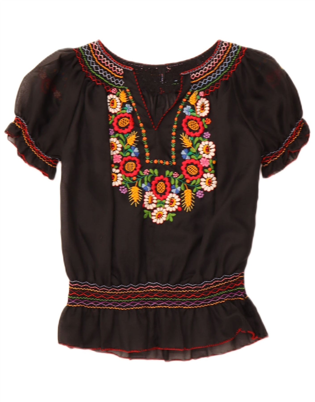 Damska prześwitująca bluzka VINTAGE UK 16, duża, czarna w kwiaty