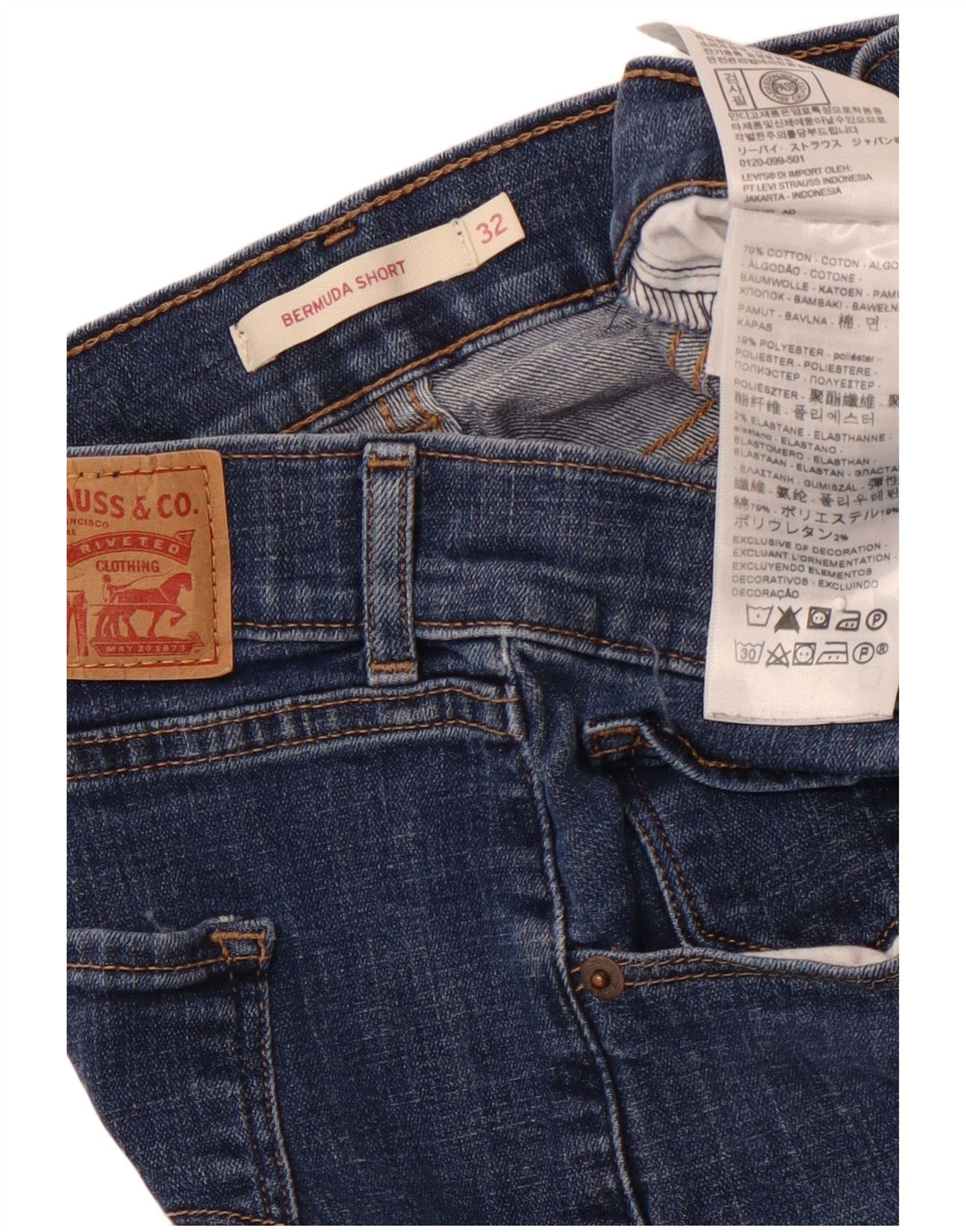 Damskie bermudy jeansowe LEVI'S W32, duże, niebieskie, bawełniane