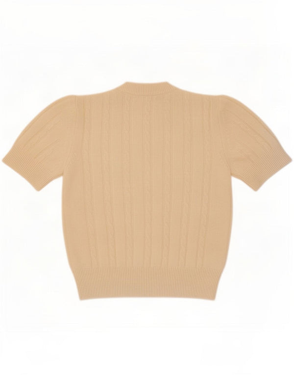 Vintage damski sweter z krótkim rękawem i okrągłym dekoltem UK 14, duży beżowy